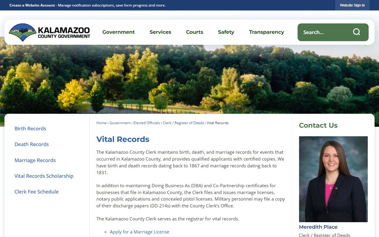 Kalamazoo County vital records portal for Kalamazoo birth records