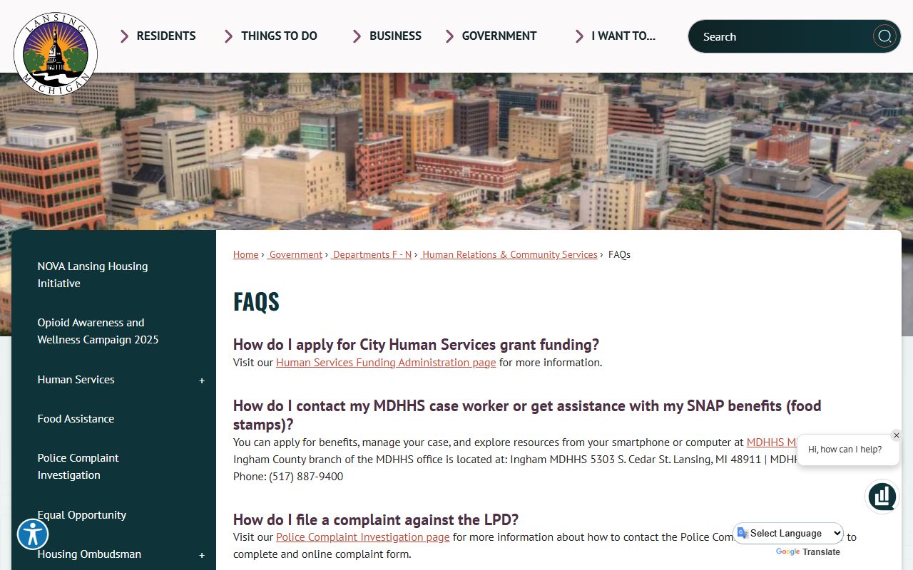Lansing city vital records FAQ page for Lansing birth records