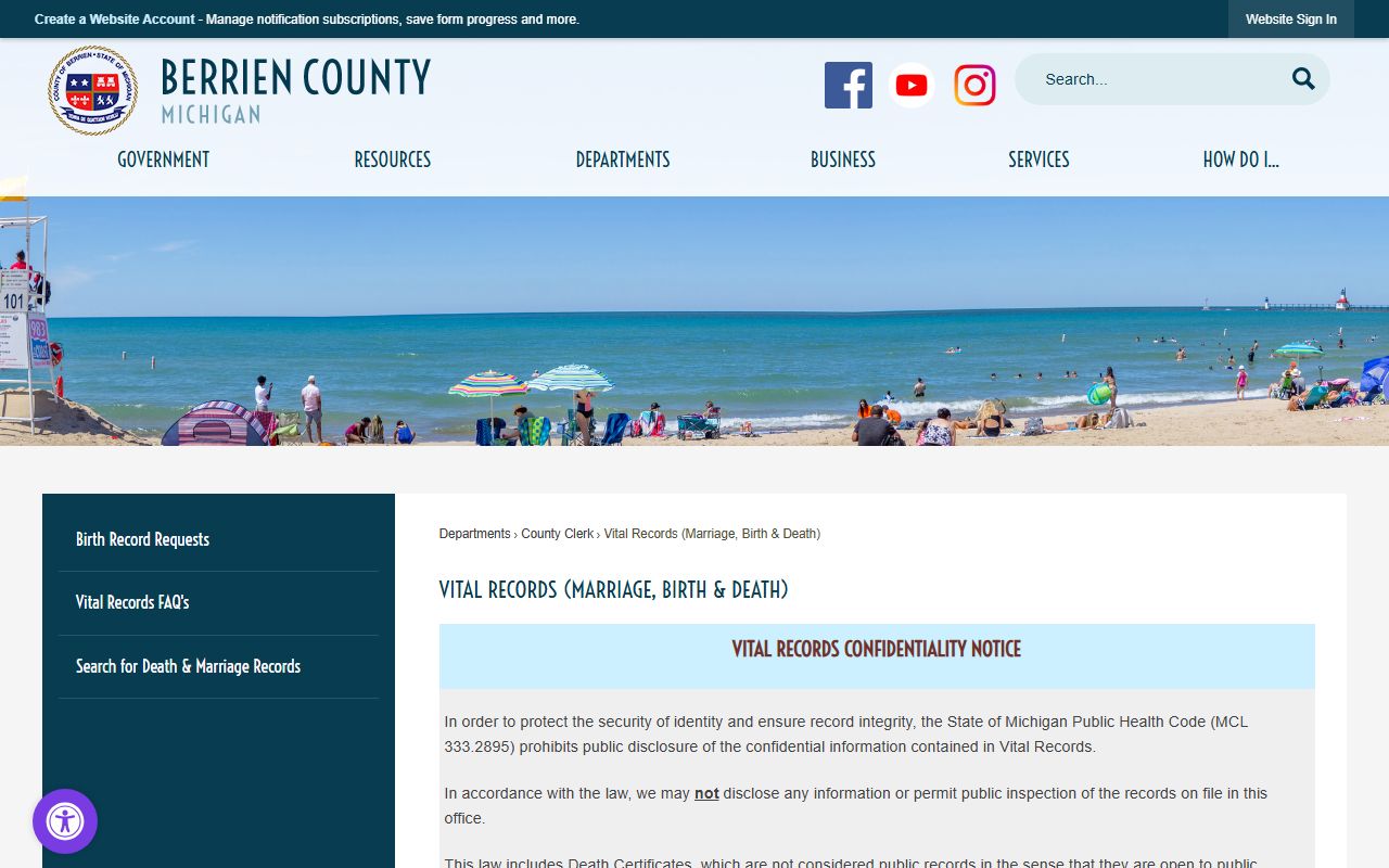 Berrien County Clerk vital records page for birth certificate requests