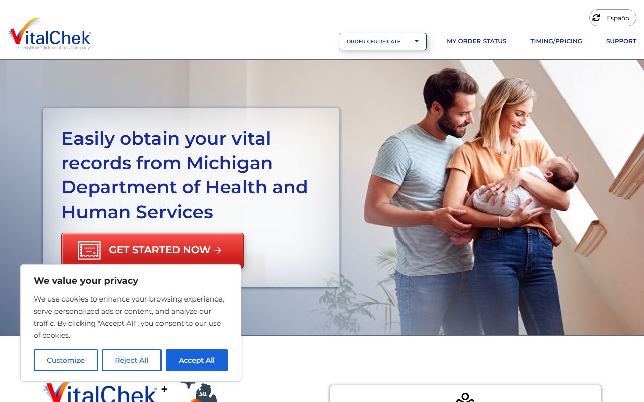 VitalChek Michigan birth records online ordering page